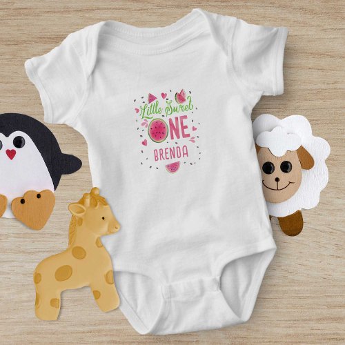 pink one in a melon girl summer 1st birthday baby bodysuit