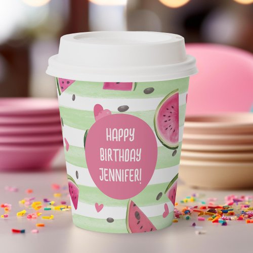 Pink one in a melon Girl Summer 1st Birthday Paper Cups