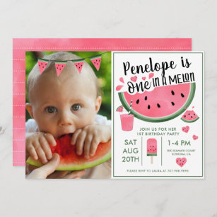 Pink One In A Melon Photo Girl's 1st Birthday  Invitation