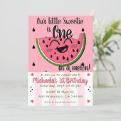 Pink One in a Melon Watermelon Girl First Birthday Invitation (Standing Front)