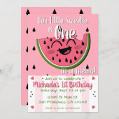 Pink One in a Melon Watermelon Girl First Birthday Invitation (Front/Back)