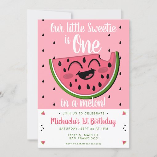 Pink One in a Melon Watermelon Girl's 1st Birthday Invitation | Zazzle