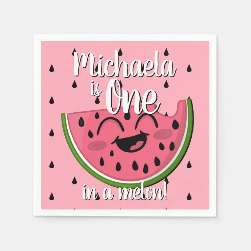 Pink One in a Melon Watermelon Kids First Birthday Napkins
