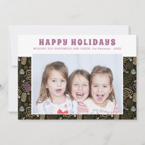 Pink One Line Art Artistic Holidays Family Photo Holiday Card