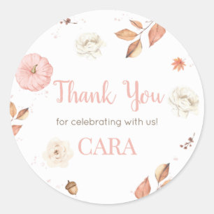 Pink One Little Pumpkin Birthday Party Classic Round Sticker