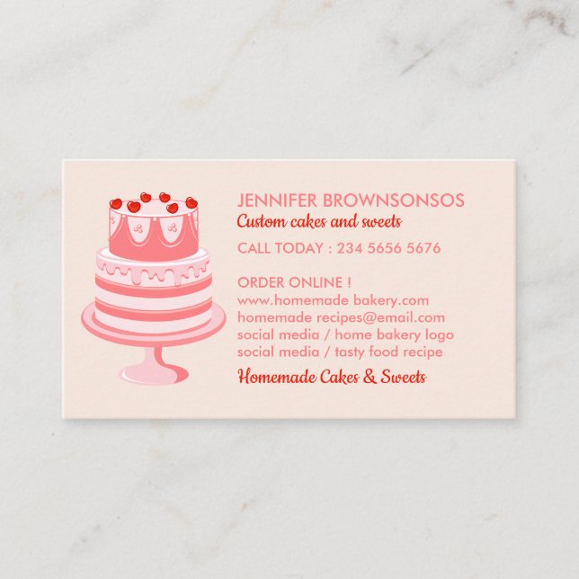 Pink One Side Bakery pastry cake maker Business Card (Front)