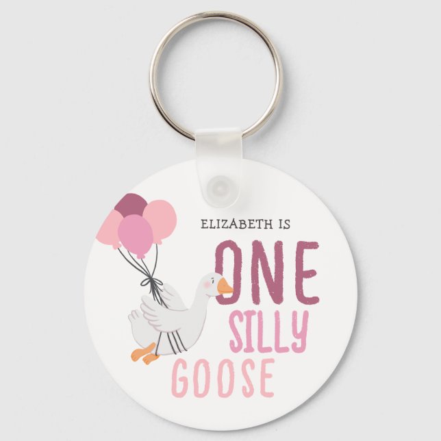 Pink One Silly Goose 1st Birthday  Keychain (Front)