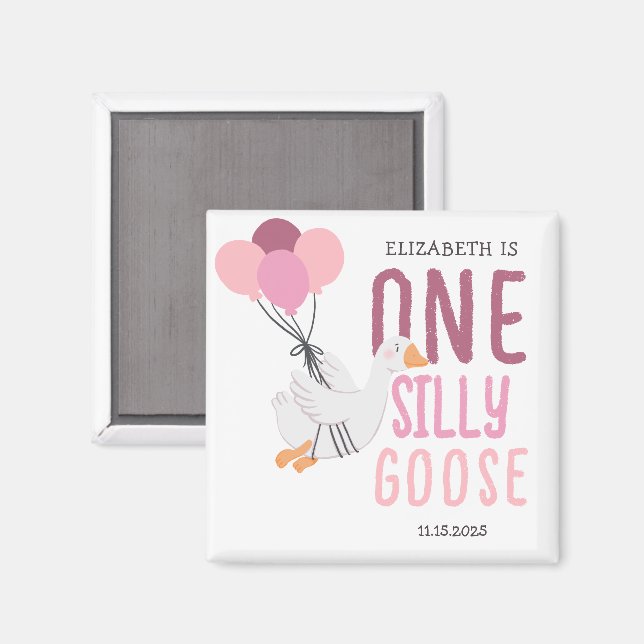 Pink One Silly Goose 1st Birthday Magnet (Front/Back)