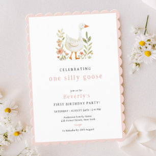 Pink One Silly Goose Birthday Invitation
