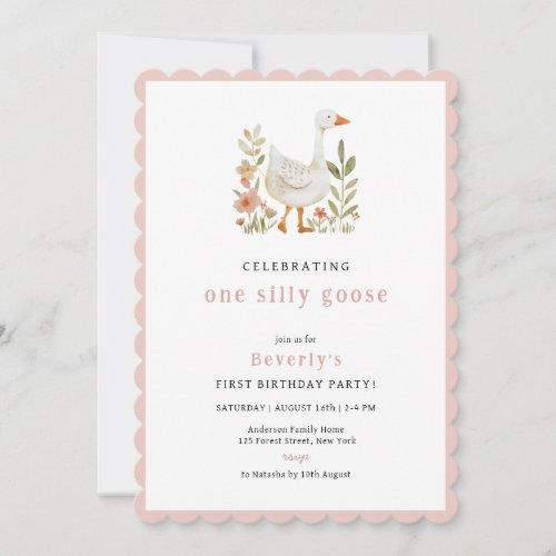 Pink One Silly Goose Birthday Invitation