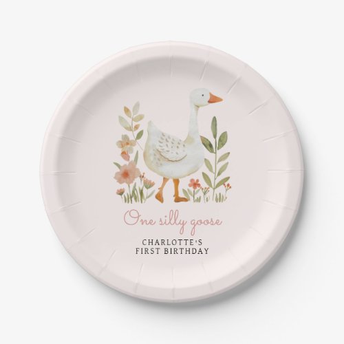 Pink One Silly Goose Birthday Paper Plates