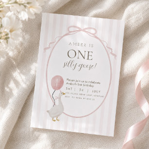 Pink One Silly Goose First Birthday Invitation
