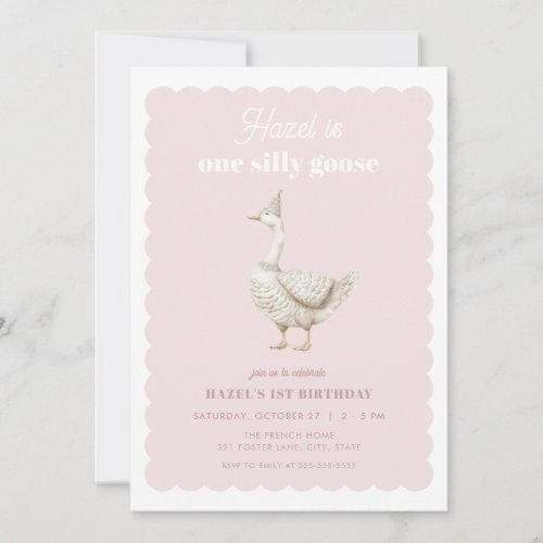 Pink One Silly Goose Girl 1st Birthday Invitation