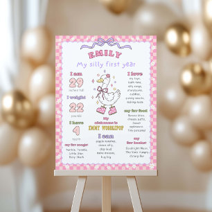 Pink One Silly Goose - Girl 1st Birthday Milestone Foam Board
