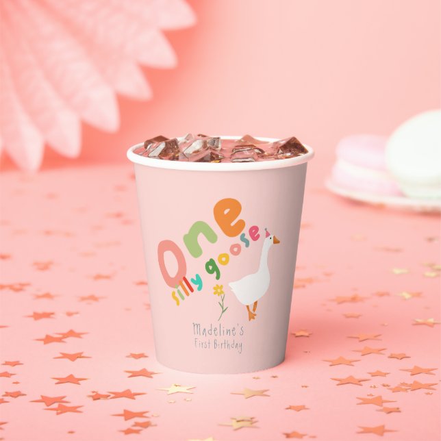 Pink One Silly Goose Girls First Birthday Paper Cups (Insitu)