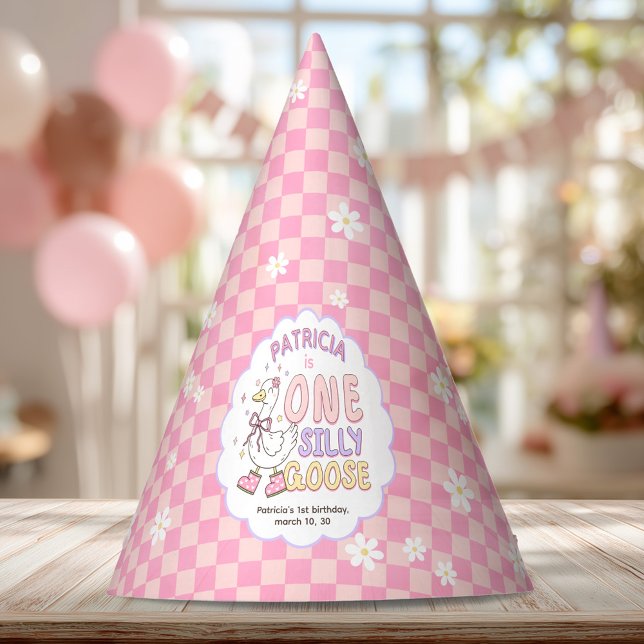 Pink One Silly Goose-Retro Girl First Birthday Party Hat (Pink One Silly Goose-Retro Girl First Birthday Party Hat. Spring Silly Goose Themed 1st Birthday Hat)
