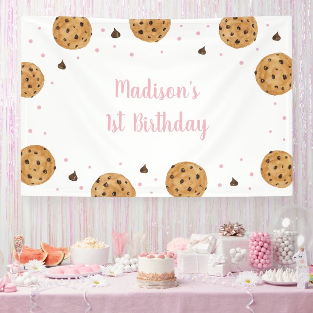 Pink One Sweet Cookie First Birthday Banner (Party)