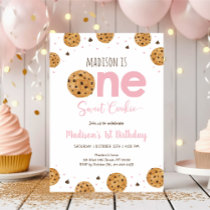 Pink One Sweet Cookie First Birthday Invitation