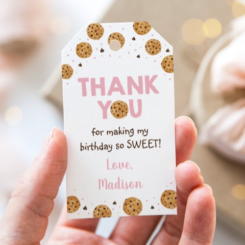 Pink One Sweet Cookie First Birthday Thank You Gift Tags