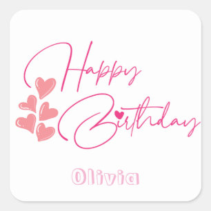 Pink one year old birthday square sticker