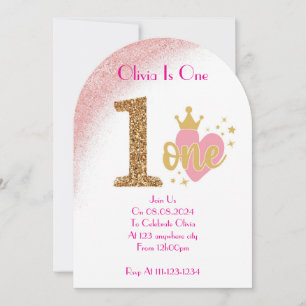PINK ONE YEAR OLD GIRL BIRTHDAY INVITATION