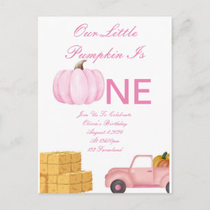 Pink one year old girl birthday invitation card