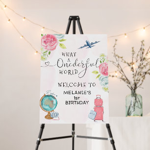 Pink ONEderful World 1st Birthday Welcome Sign