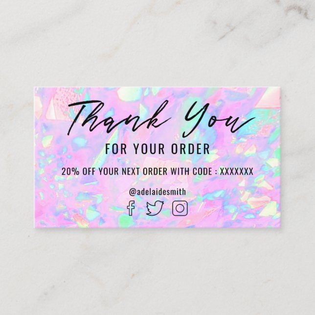 pink opal background thank you business card (Front)