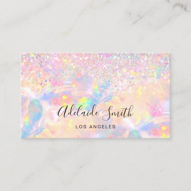pink opal gemstone faux glitter business card (Front)