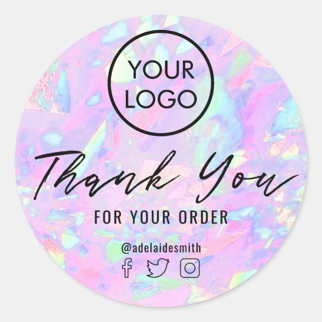 pink opal inspired texture thank you classic round sticker (Front)