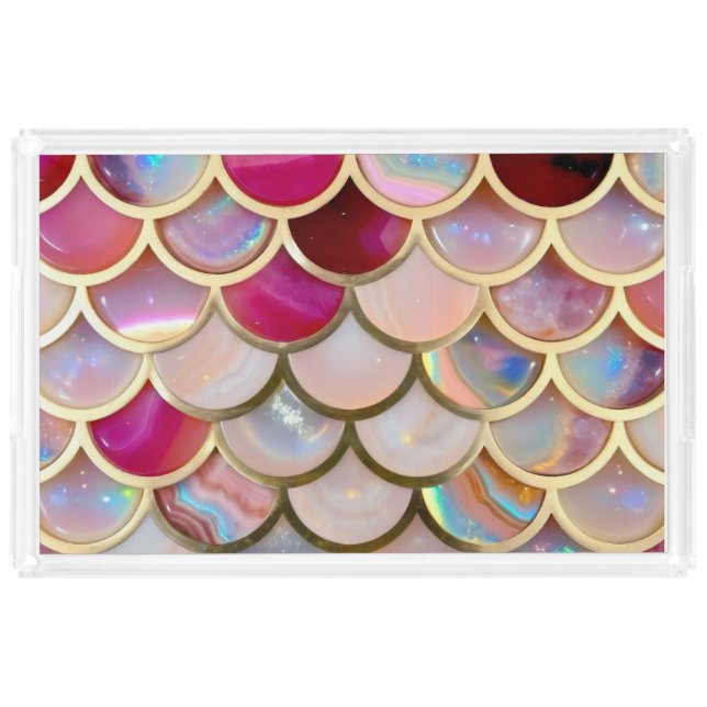 Pink Opal Iridescent Mermaid Scales Acrylic Tray (Front)