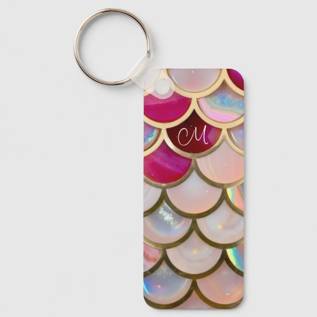 Pink Opal Iridescent Mermaid Scales Keychain (Front)