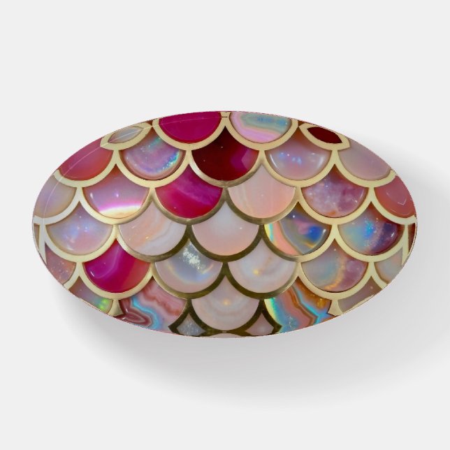 Pink Opal Iridescent Mermaid Scales Paperweight (Front)