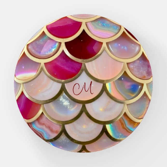 Pink Opal Iridescent Mermaid Scales Paperweight (Front)