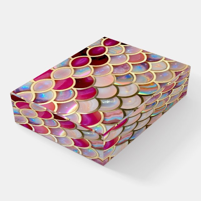 Pink Opal Iridescent Mermaid Scales Paperweight (Angled)