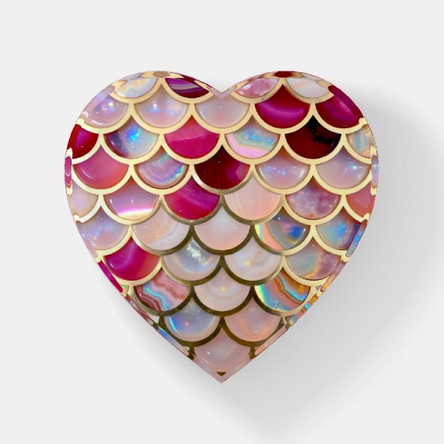 Pink Opal Iridescent Mermaid Scales Paperweight (Front)