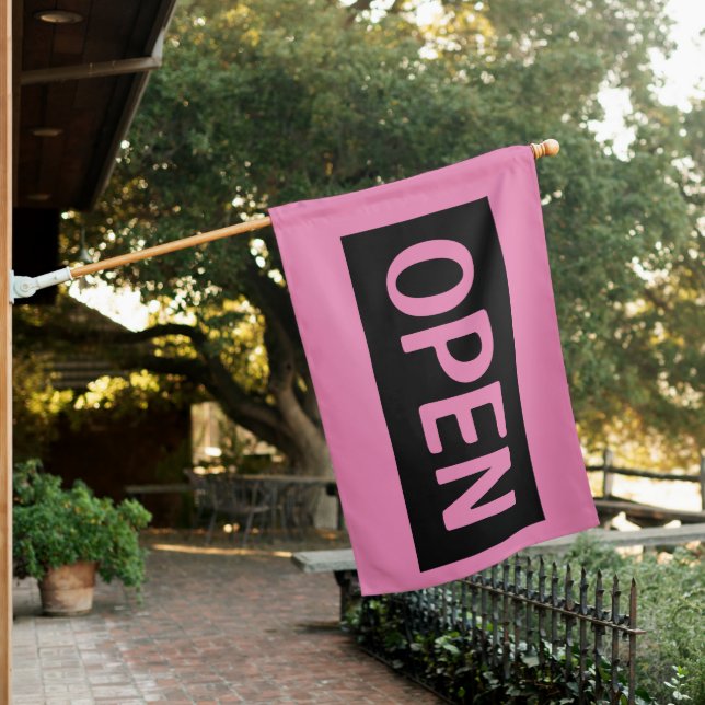 PINK OPEN SIGN FLAG (In SItu)