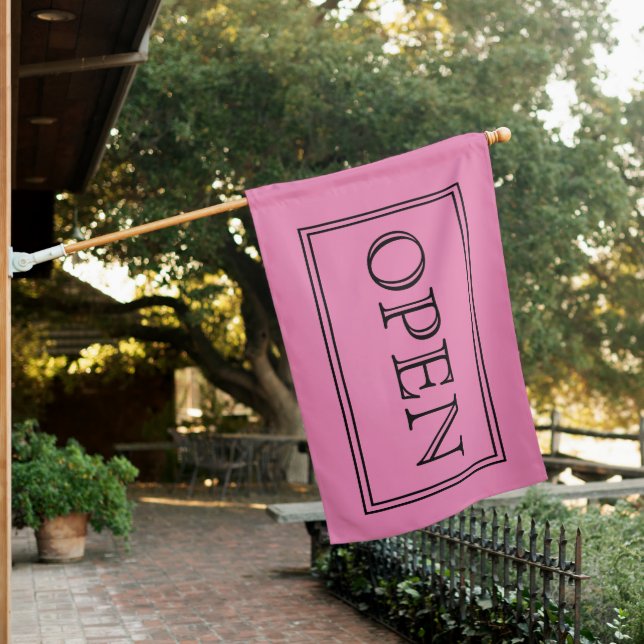 PINK OPEN SIGN FLAG (In SItu)