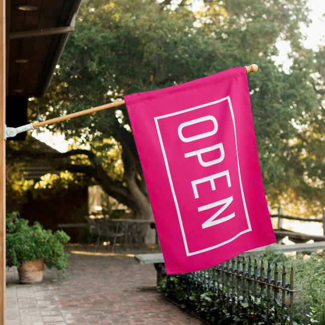 PINK OPEN SIGN FLAG (In SItu)