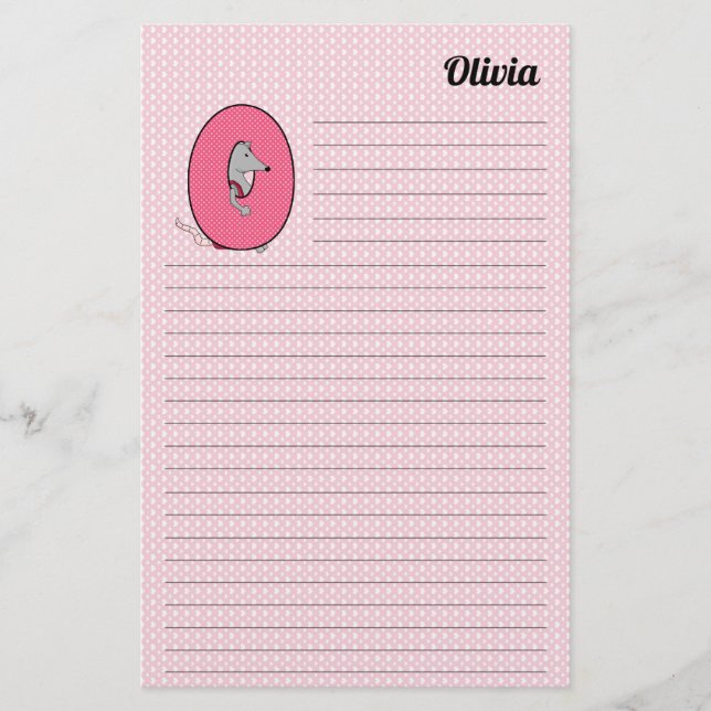 Pink Opossum Mongram Letter P Lined Stationery (Front)