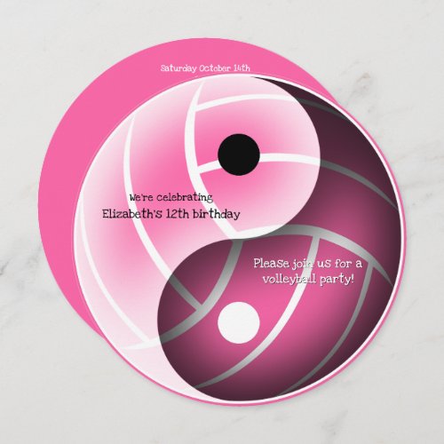pink or ANY color yin yang volleyball birthday Announcement
