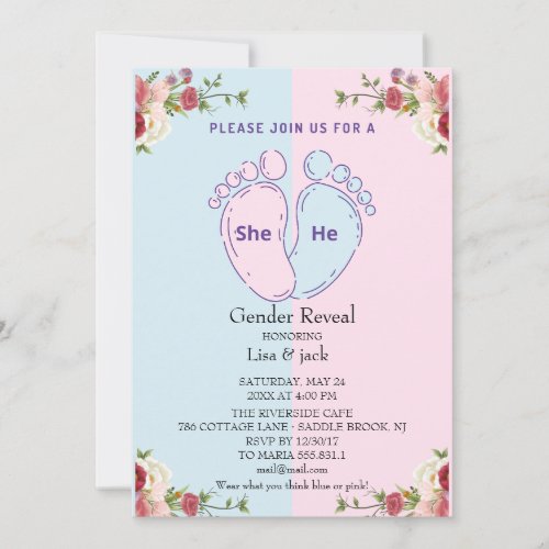 pink or blue baby foot invitation