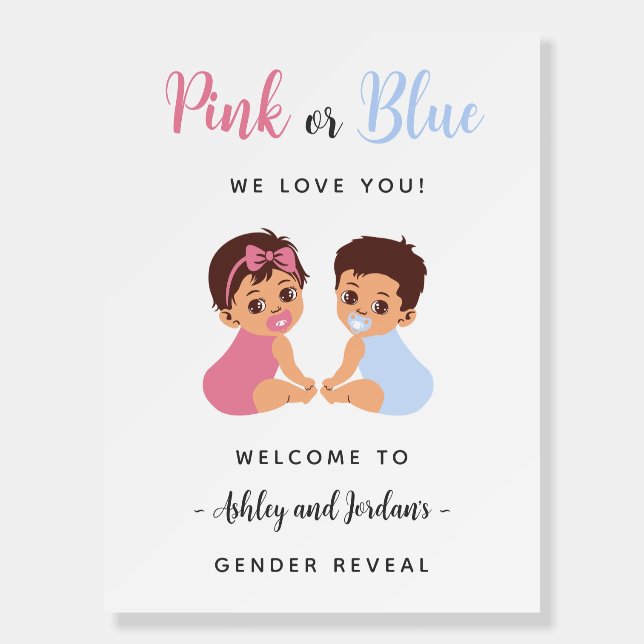 Pink or Blue Baby Gender Reveal Welcome Sign (Front)