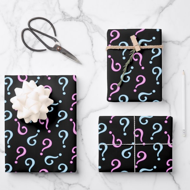 Pink or Blue Baby Reveal Wrapping Paper Sheets (Front)