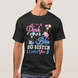 Pink Or Blue Big Sister Loves You Cow Baby Gender T-Shirt