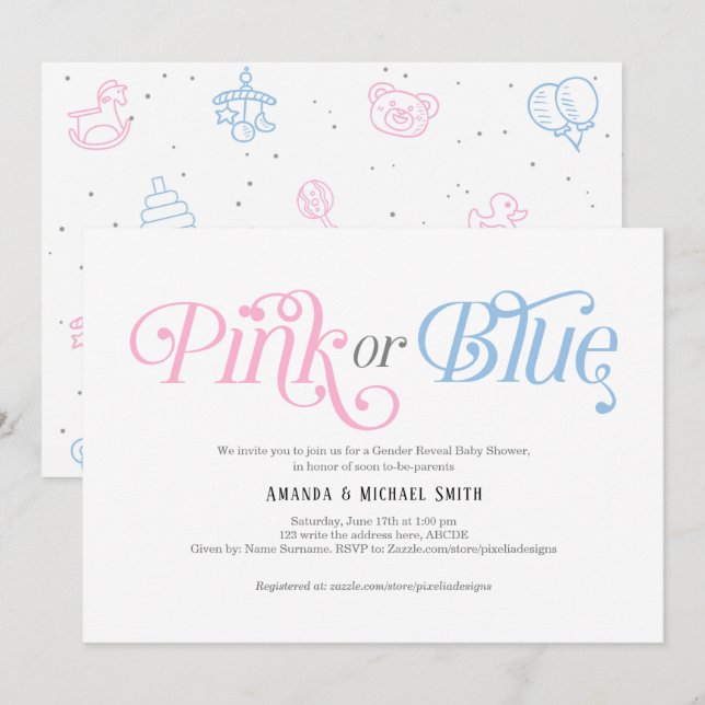 Pink or Blue, Boy or Girl, Modern, Gender Reveal Invitation (Front/Back)