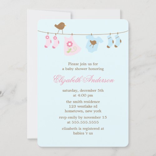 Pink or Blue? Clothesline Baby Shower Custom Announcement