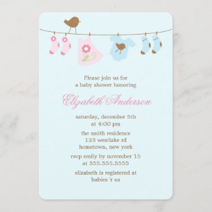 Pink or Blue? Clothesline Baby Shower Invitation