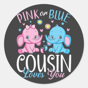 Pink Or Blue Cousin Loves You Elephant Baby Classic Round Sticker