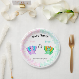 Pink Or Blue Dinosaur Baby Shower Gender Reveal Paper Plates
